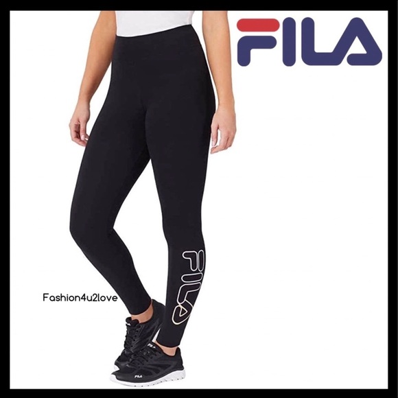 Fila Pants - Fila Cotton Leggings High Waisted Fit Black